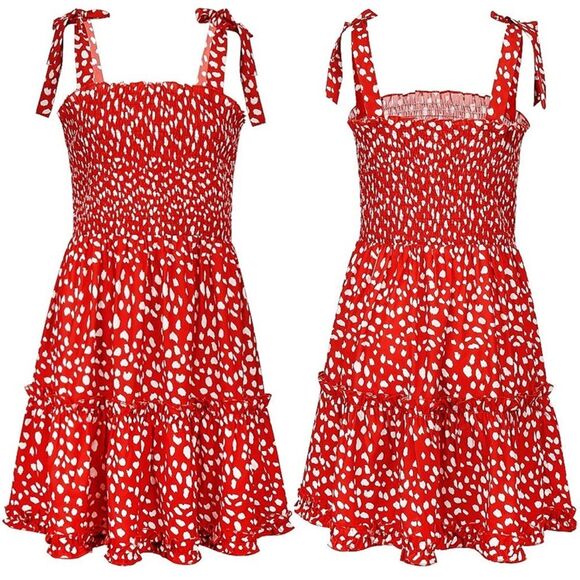 Women's Mini Dress Strappy Backless Pleated Flare Ruffle Polka Dot Dress… - Picture 4 of 9